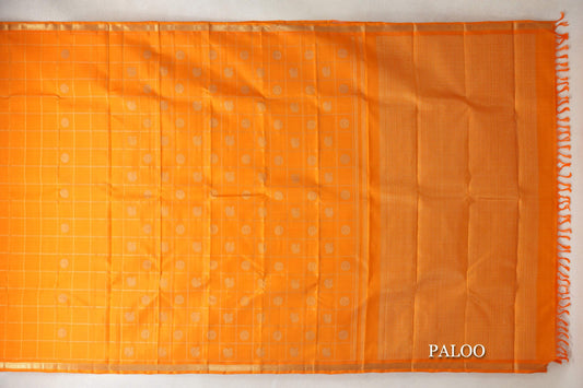 Mango Yellow with Zari Checks Vintage Heirloom Kanjivaram Silk Saree paloo