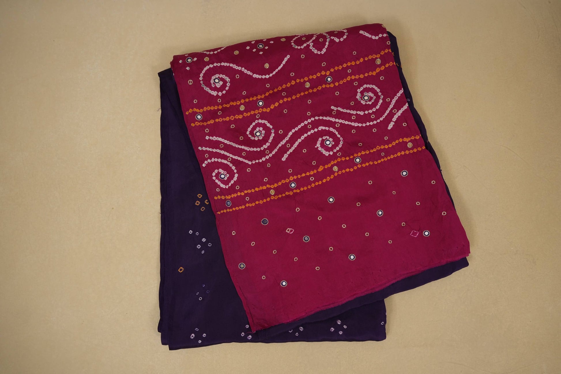 Purple mulberry silk bandhani saree