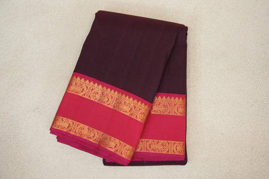 Brown with Pink Rettai Pettu Borders Plant Based Kanjivaram Silk Saree
