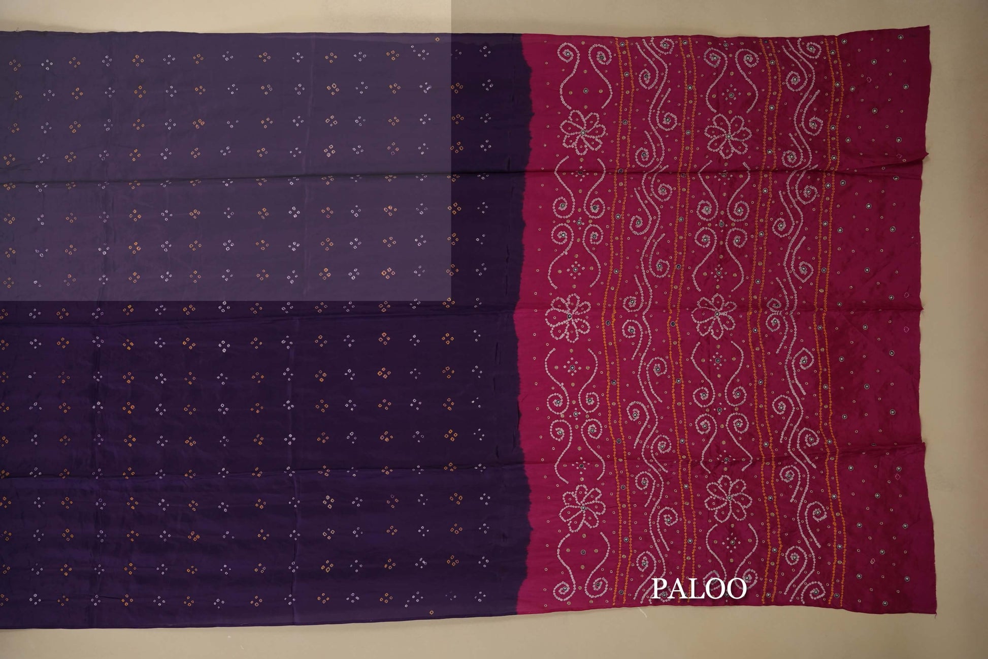 mulberry silk bandhani saree paloo