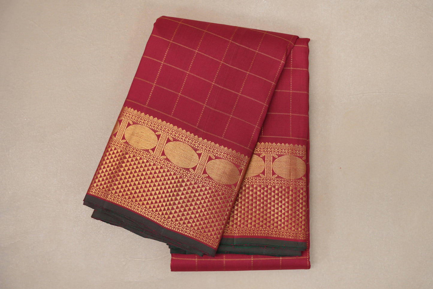 folded Reddish Pink Vintage Kanjivaram Silk Saree 