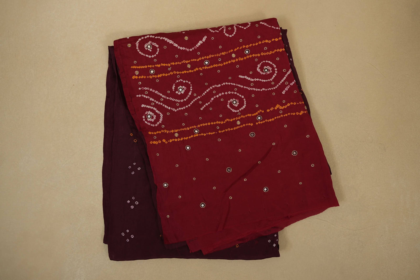 Maroon mulberry silk bandhani saree