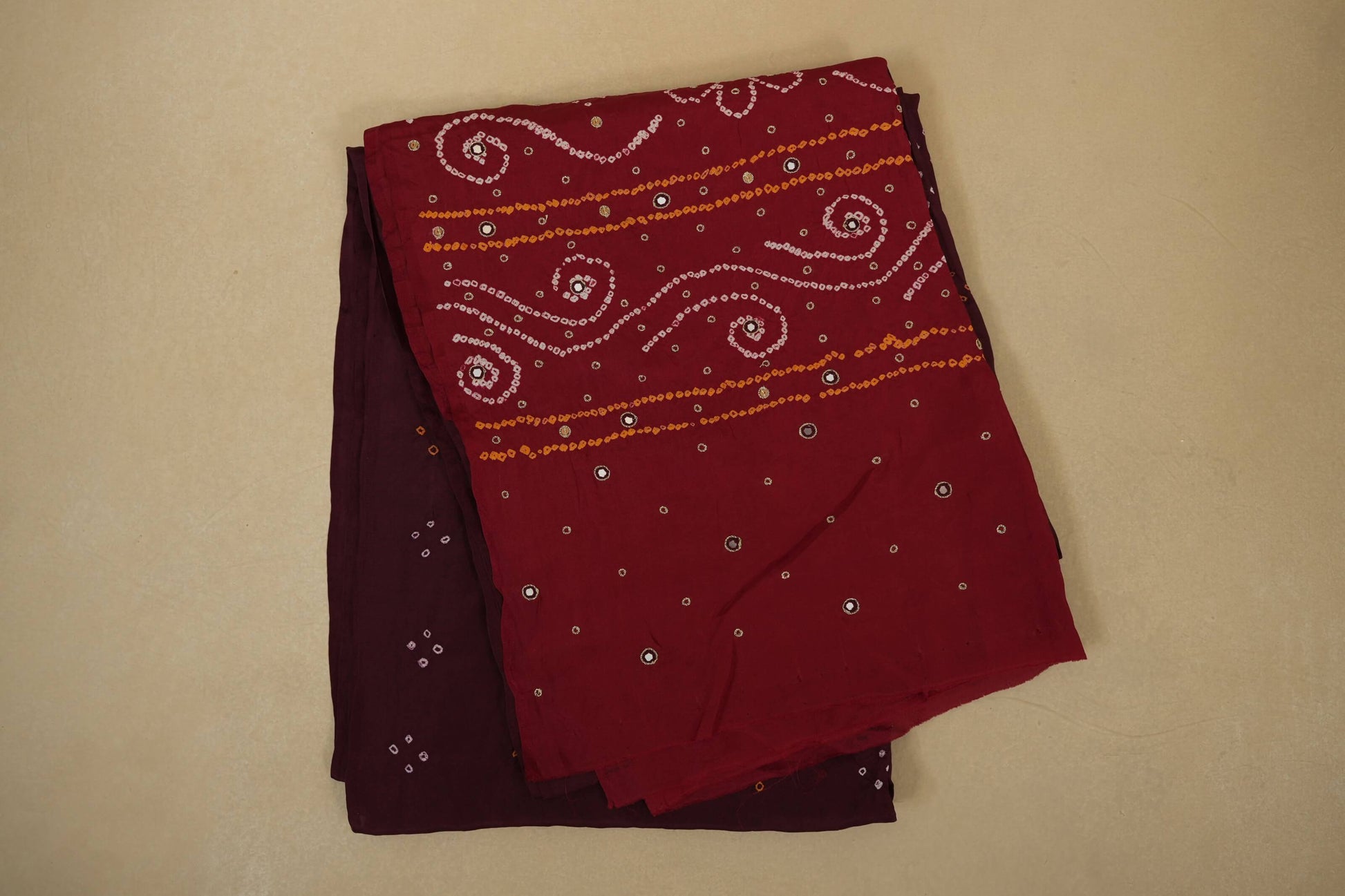 Maroon mulberry silk bandhani saree