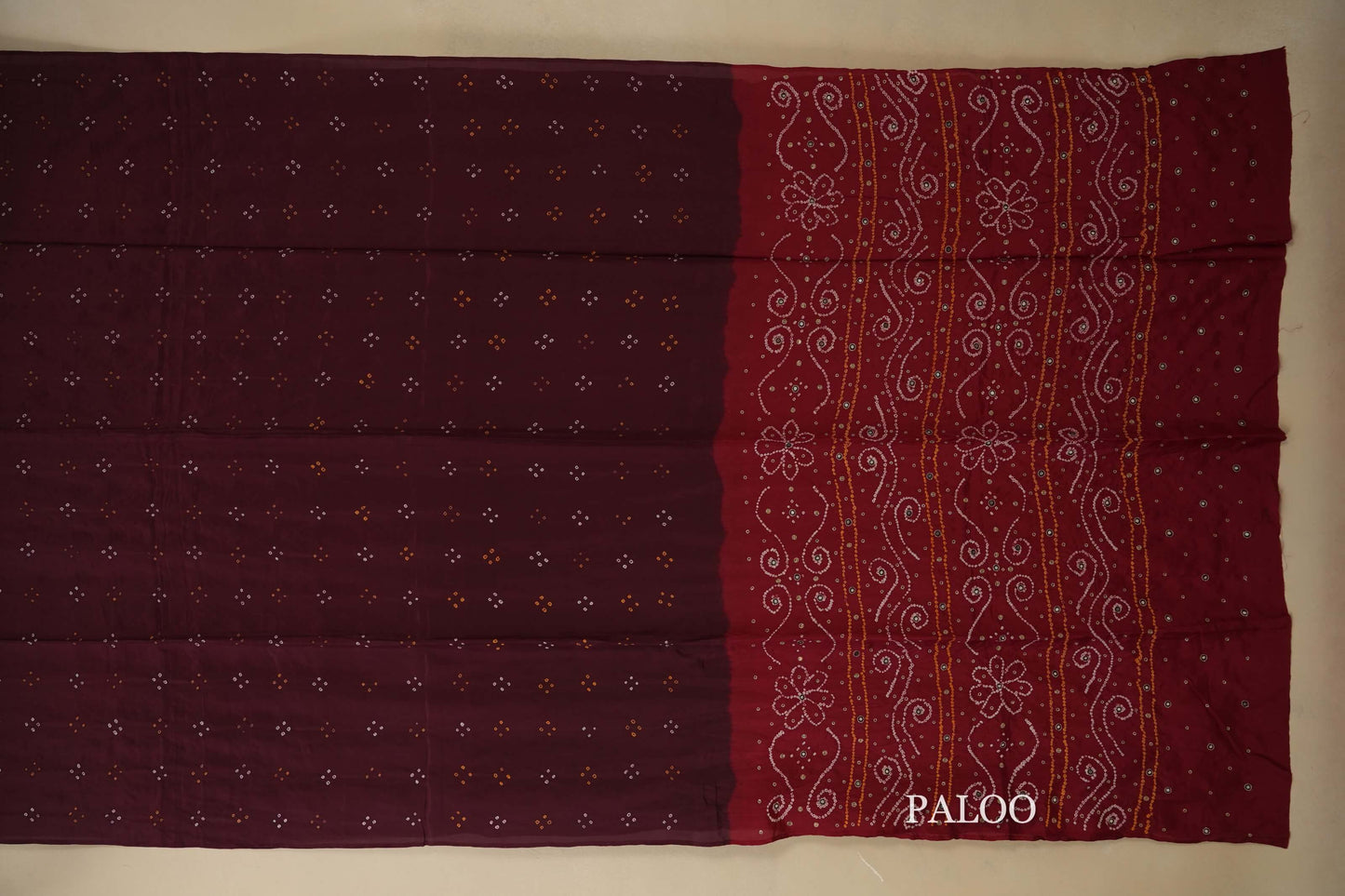 mulberry silk bandhani saree paloo