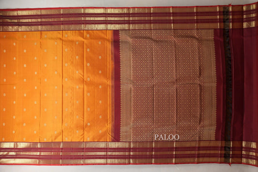 Dual Tone Red and Mustard with Deep Maroon Borders and Red Selvedge Vintage Kanjivaram Silk Saree by Shreenivas Silks PSSR019044