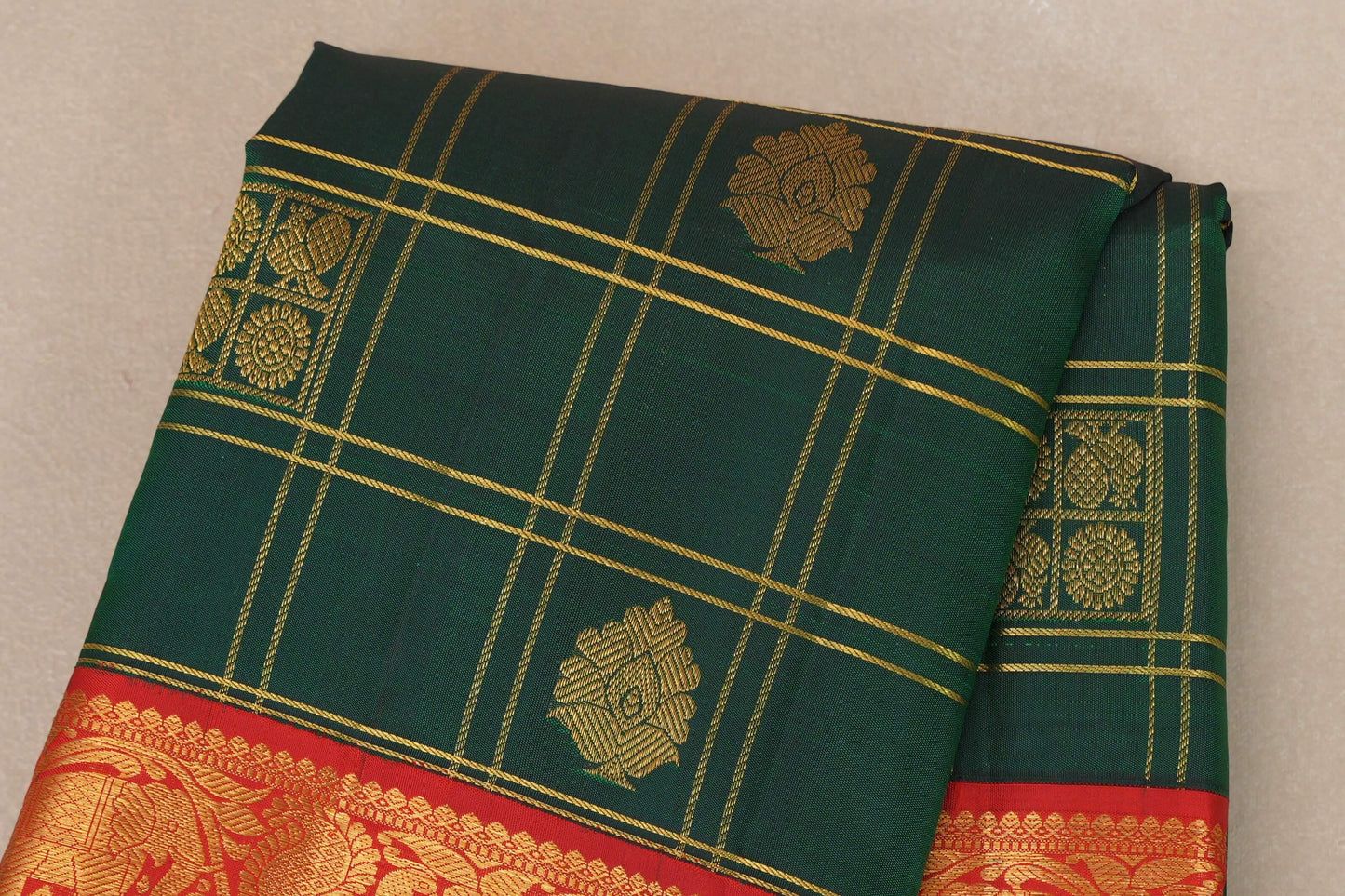 Bottle Green Vintage Kanjivaram Silk Saree  body zoom