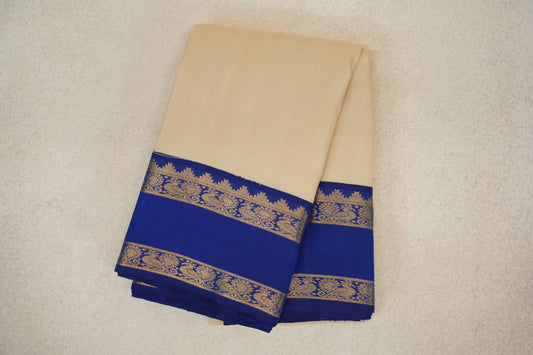 Beige with Dark Blue Rettai Pettu Borders Plant Based Kanjivaram Silk Saree