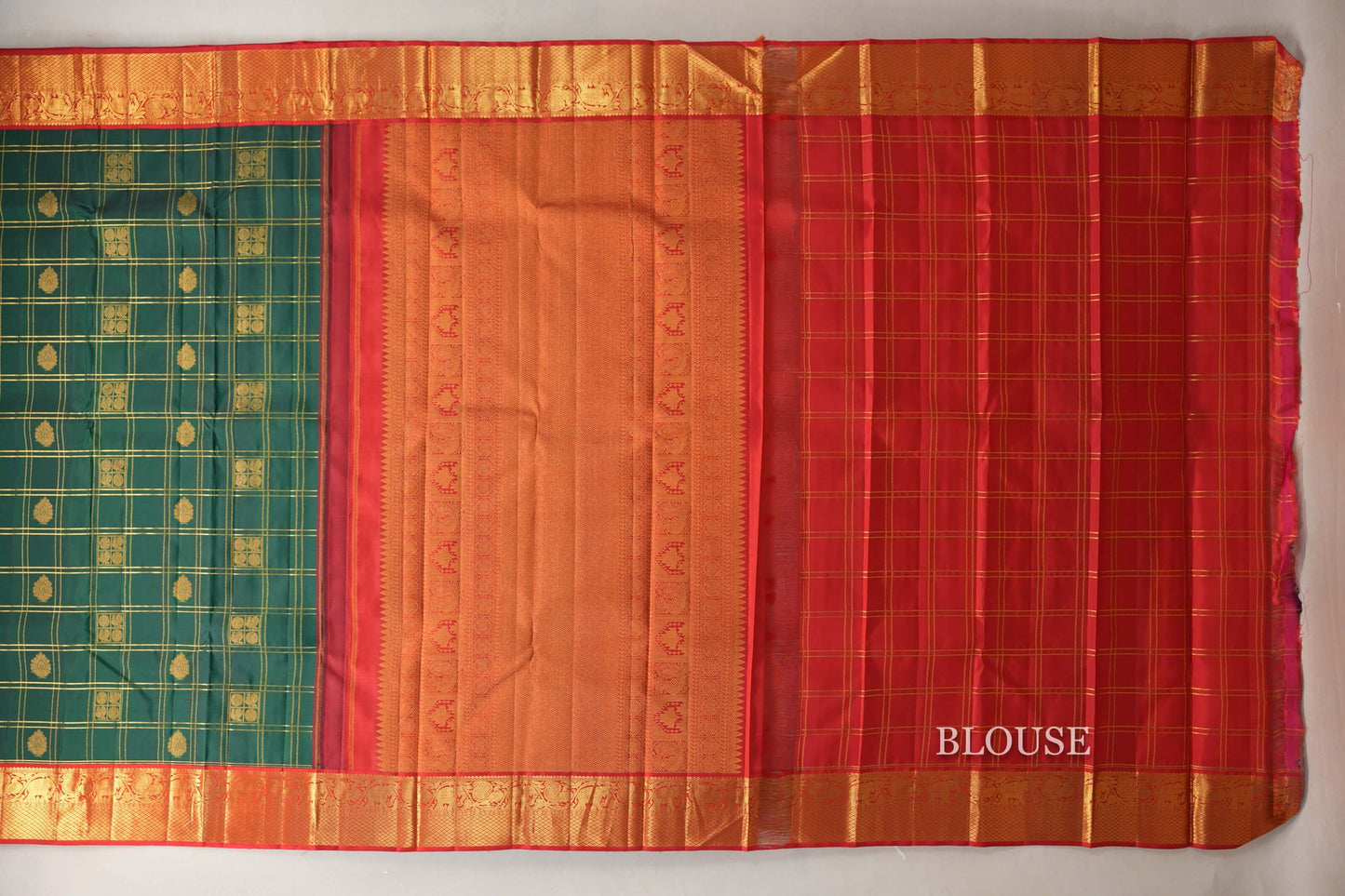 Bottle Green Vintage Kanjivaram Silk Saree  blouse