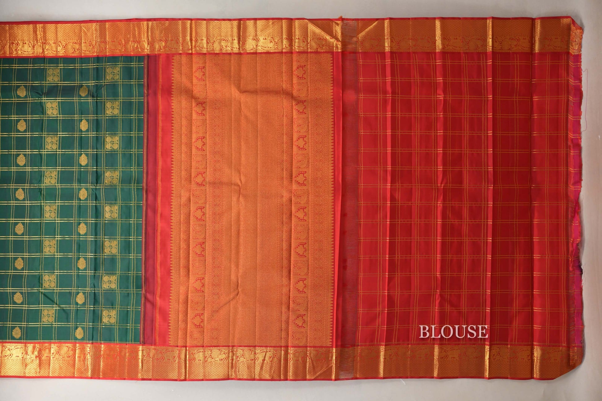 Bottle Green Vintage Kanjivaram Silk Saree  blouse