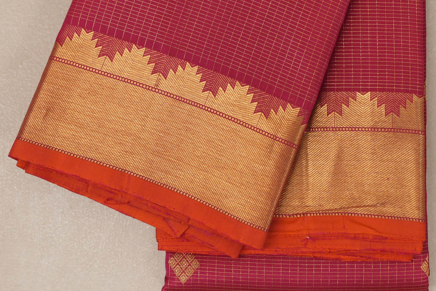 Bright Pink with Orange Selvedge Vintage Kanjivaram Silk Saree by Shreenivas Silks PSSR019046