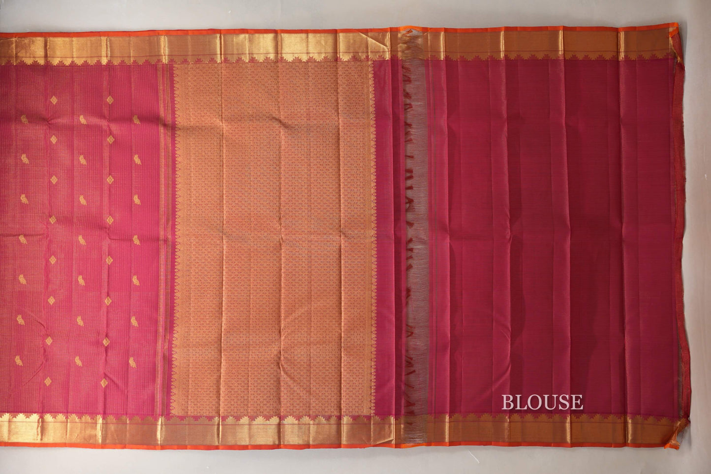 Bright Pink Vintage Kanjivaram Silk Saree blouse