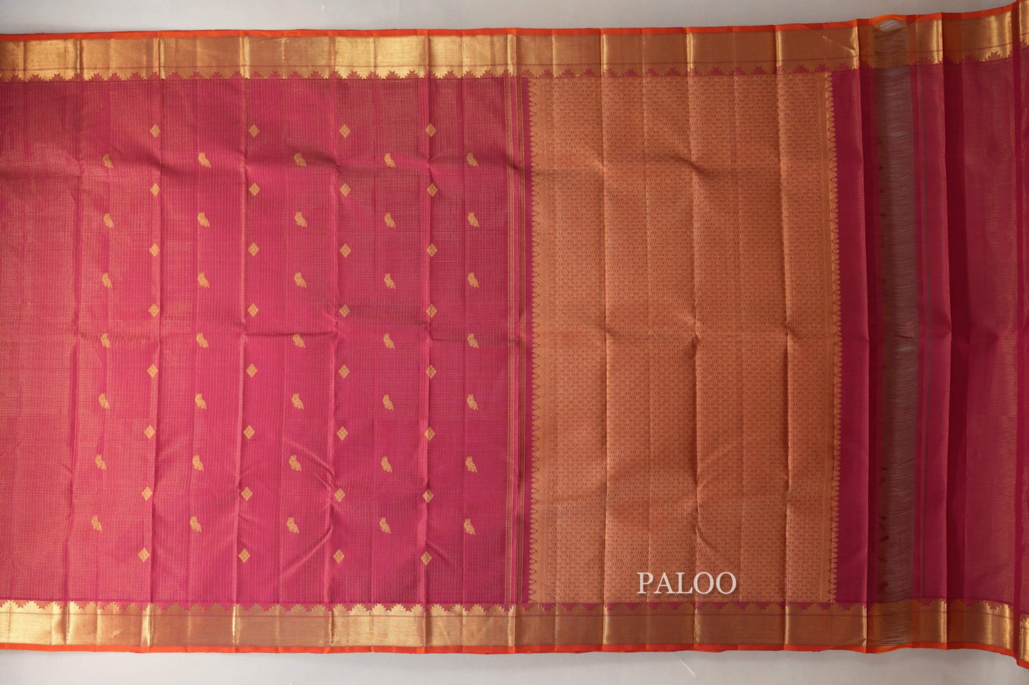 Bright Pink Vintage Kanjivaram Silk Saree paloo