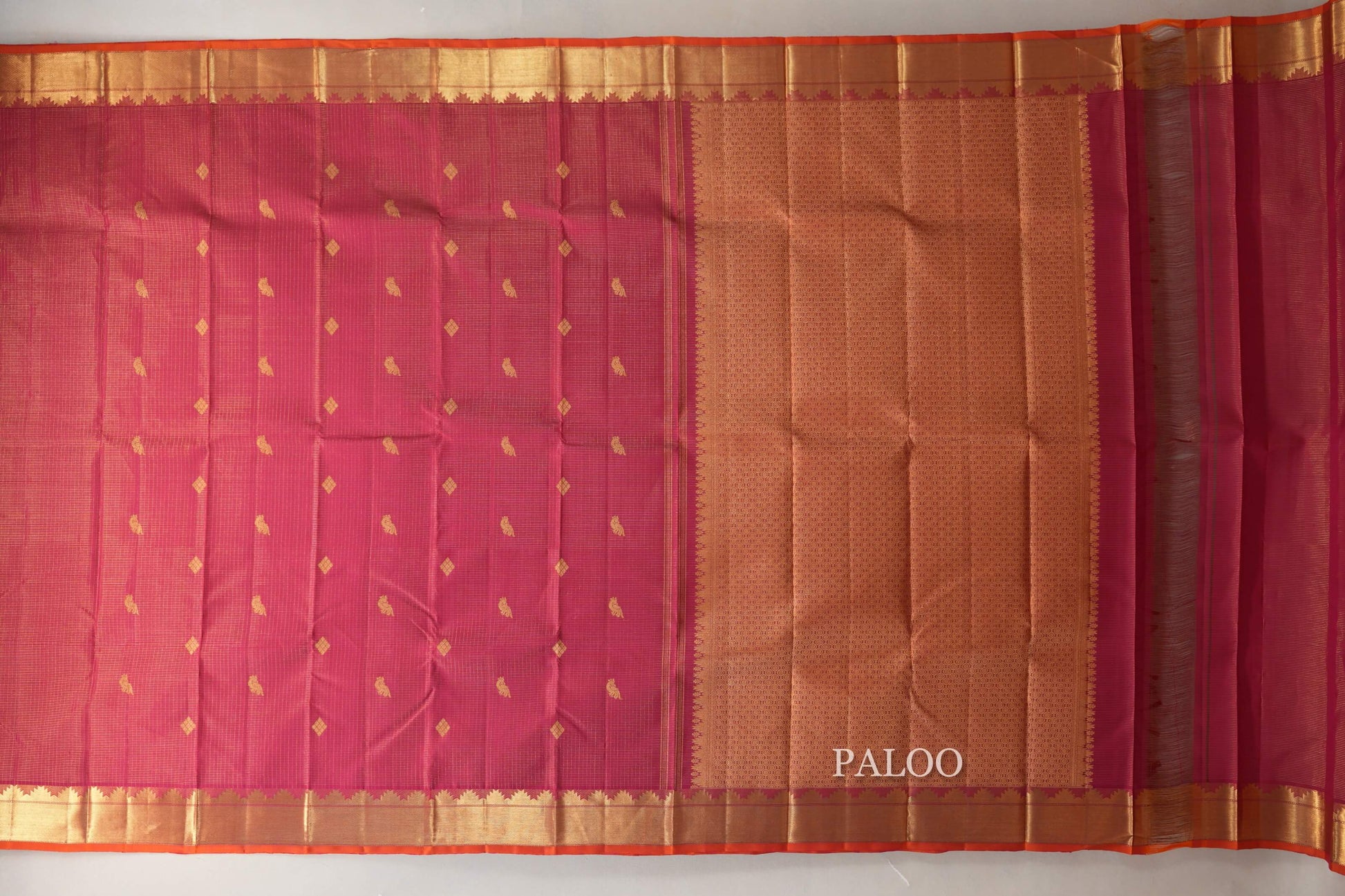 Bright Pink Vintage Kanjivaram Silk Saree paloo