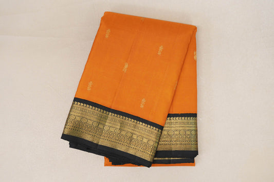 Deep Mango Orange with Black Borders Vintage Kanjivaram Silk Saree by Shreenivas Silks PSSR019047
