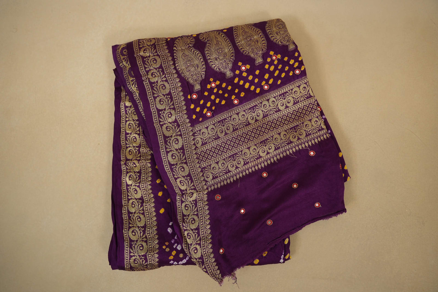 Purple gaji silk bandhani saree