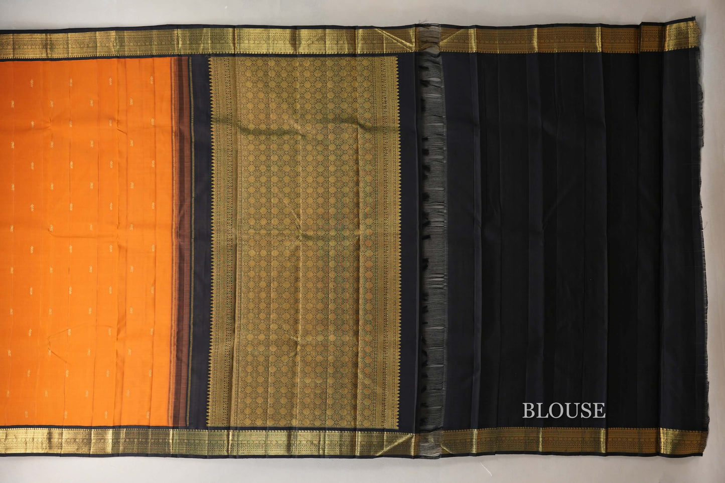 Deep Mango Orange Vintage Kanjivaram Silk Saree blouse