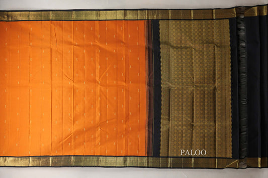 Deep Mango Orange with Black Borders Vintage Kanjivaram Silk Saree by Shreenivas Silks PSSR019047