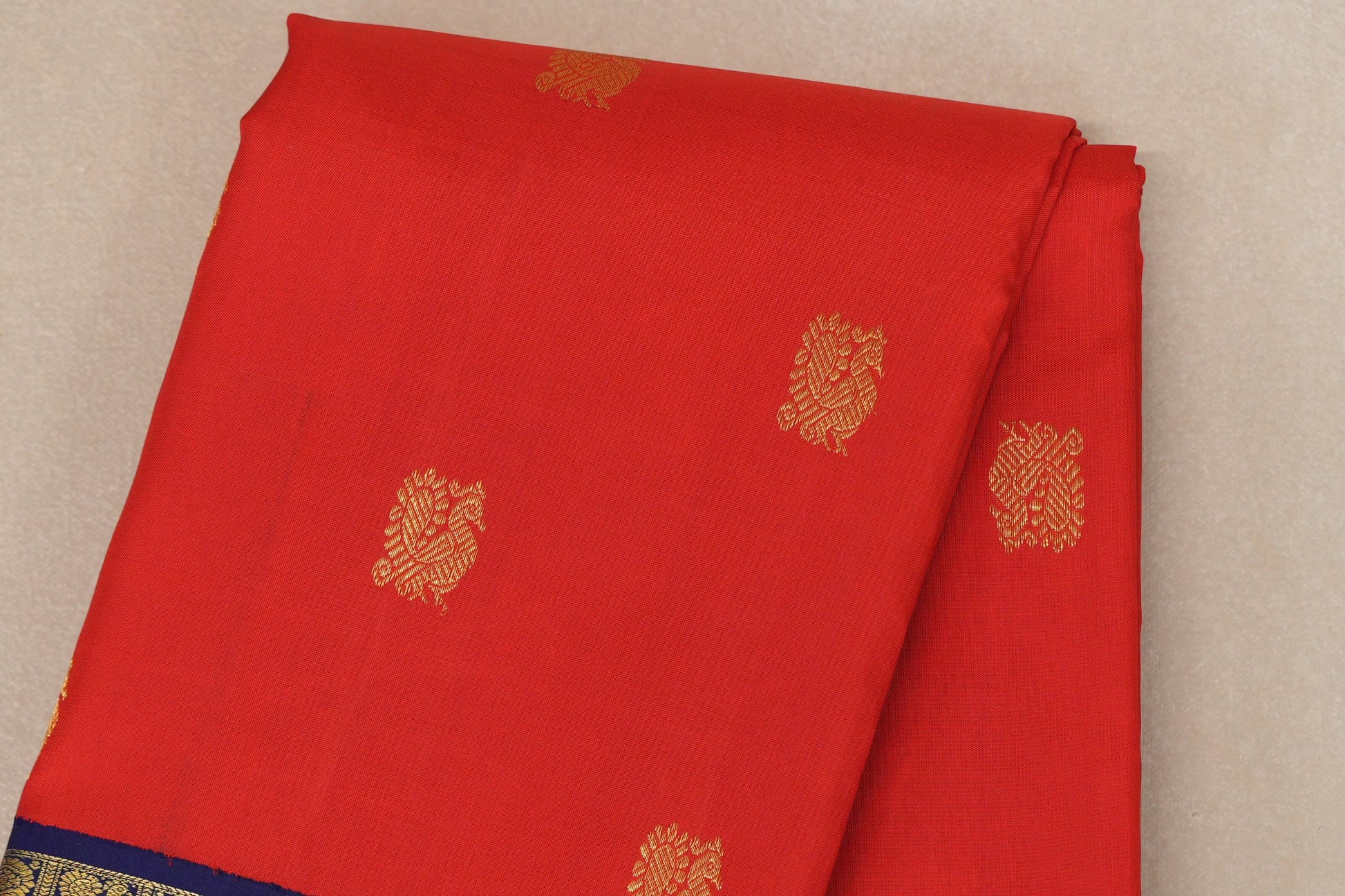 Bright Red Vintage Kanjivaram Silk Saree body zoom
