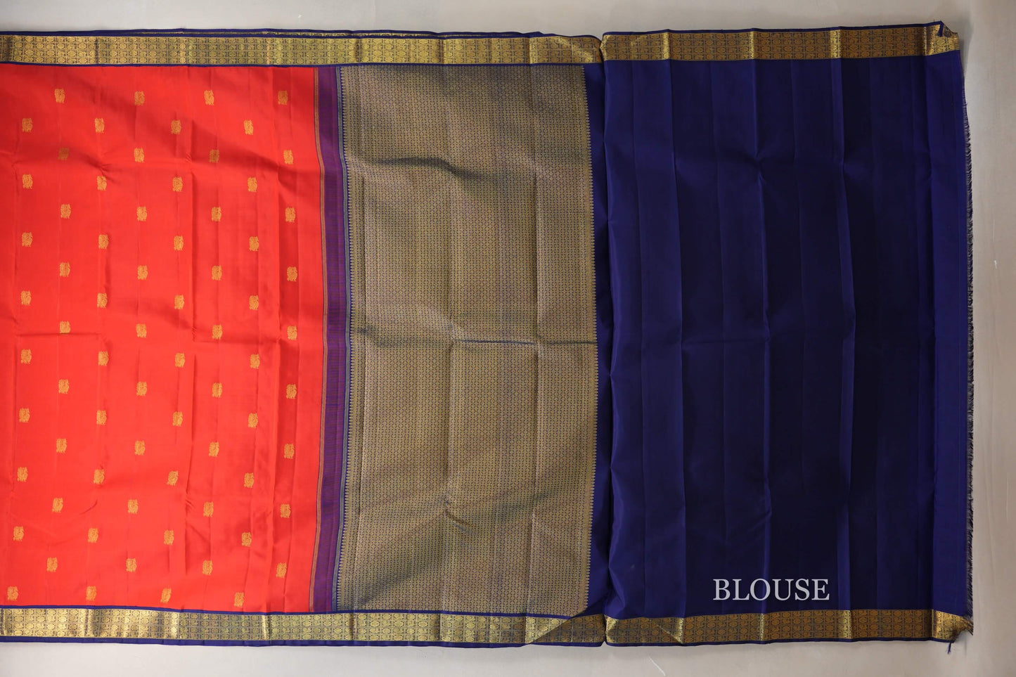 Bright Red Vintage Kanjivaram Silk Saree blouse