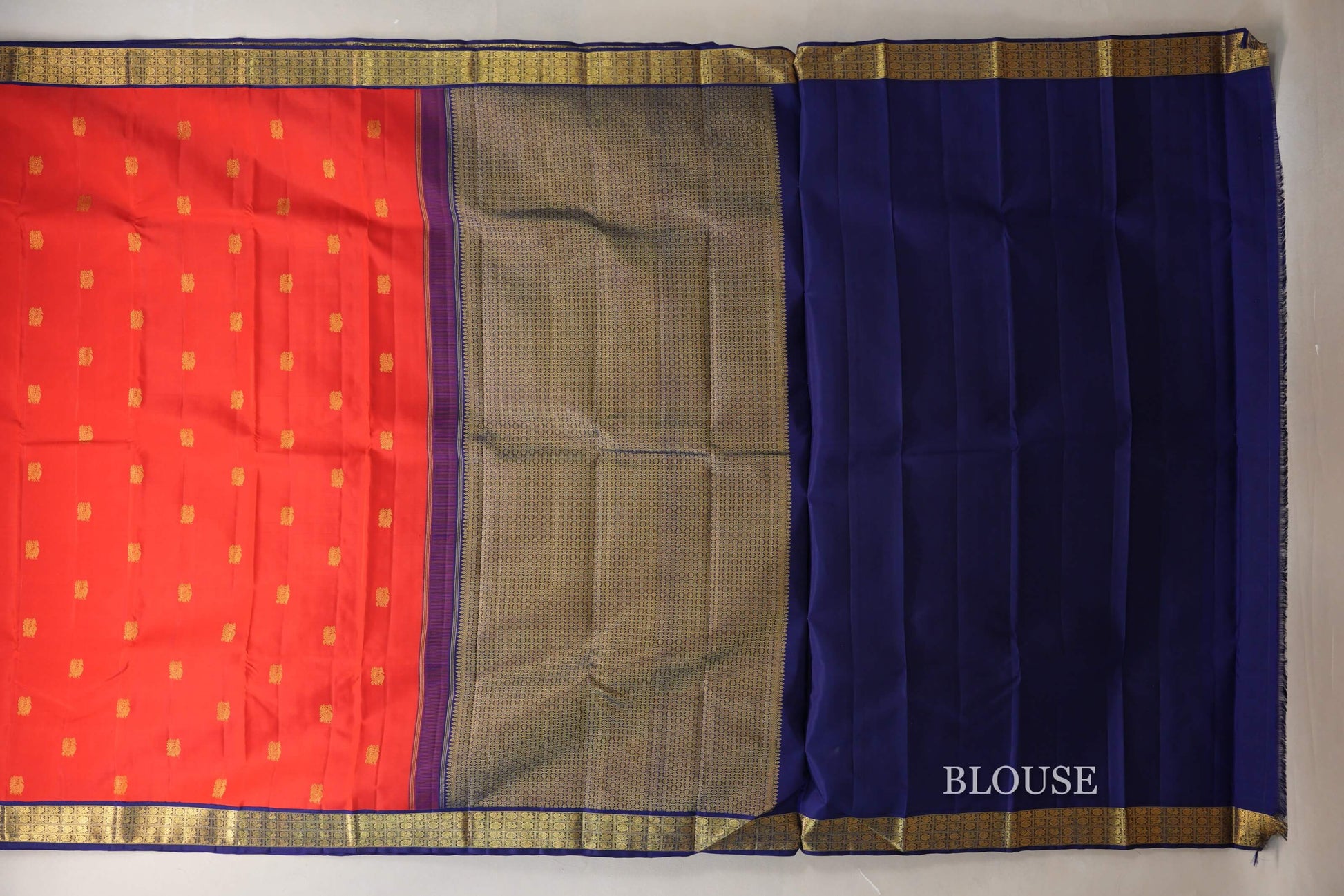 Bright Red Vintage Kanjivaram Silk Saree blouse