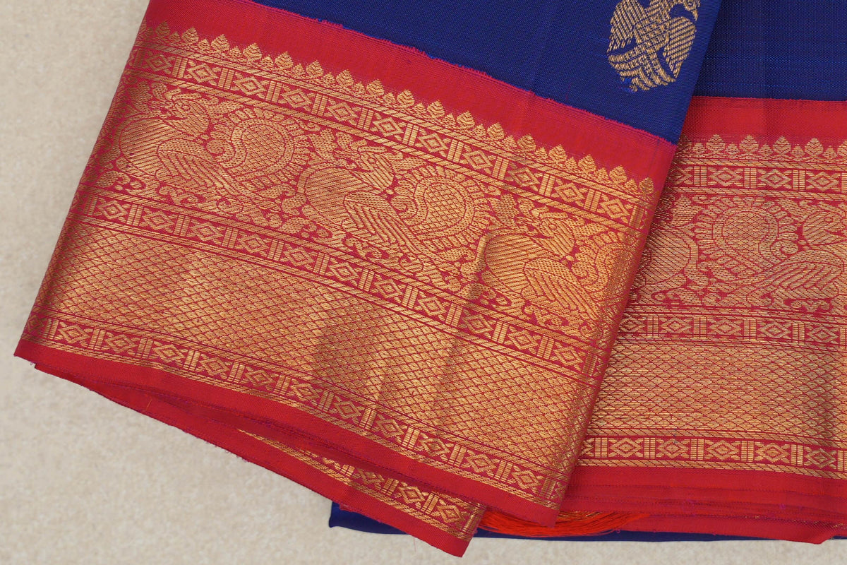 Navy Blue Plant Based Kanjivaram Silk Saree border