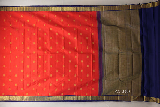 Bright Red with Deep Blue Borders Vintage Kanjivaram Silk Saree by Shreenivas Silks PSSR019048