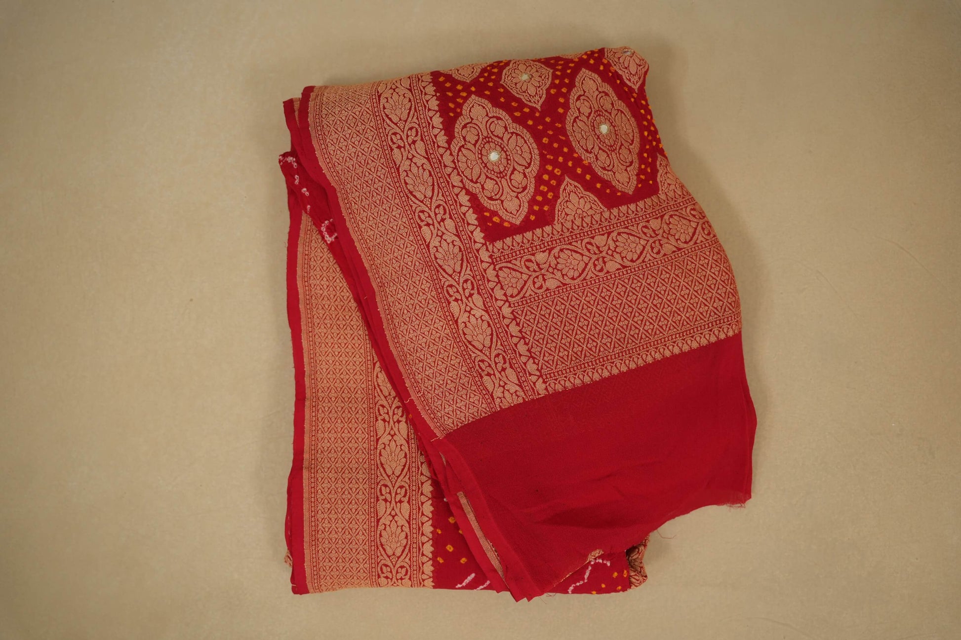 Red silk ben georgette bandhani saree