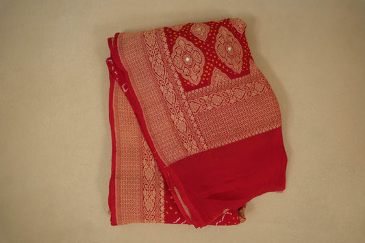 Red silk ben georgette bandhani saree