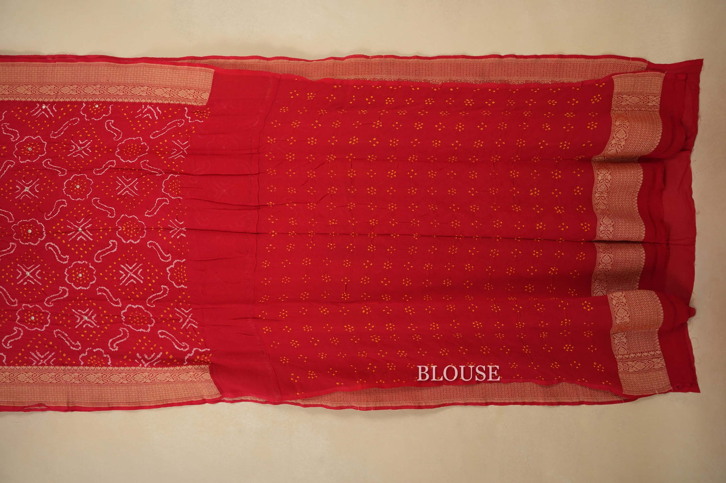 gaji silk ben georgette bandhani saree