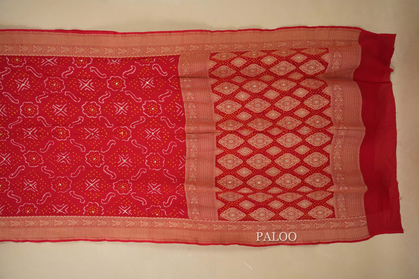 gaji silk ben georgette bandhani saree