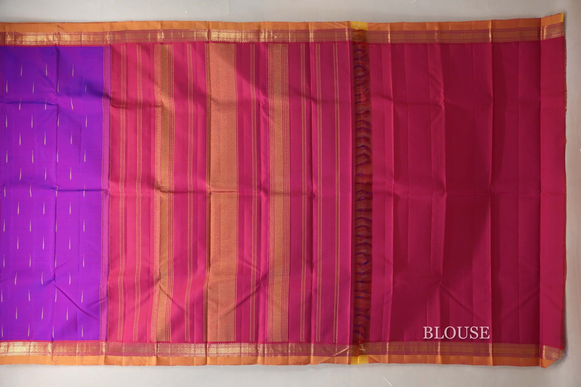  Dual Tone Pink and Blue Vintage Kanjivaram Silk Saree  blouse