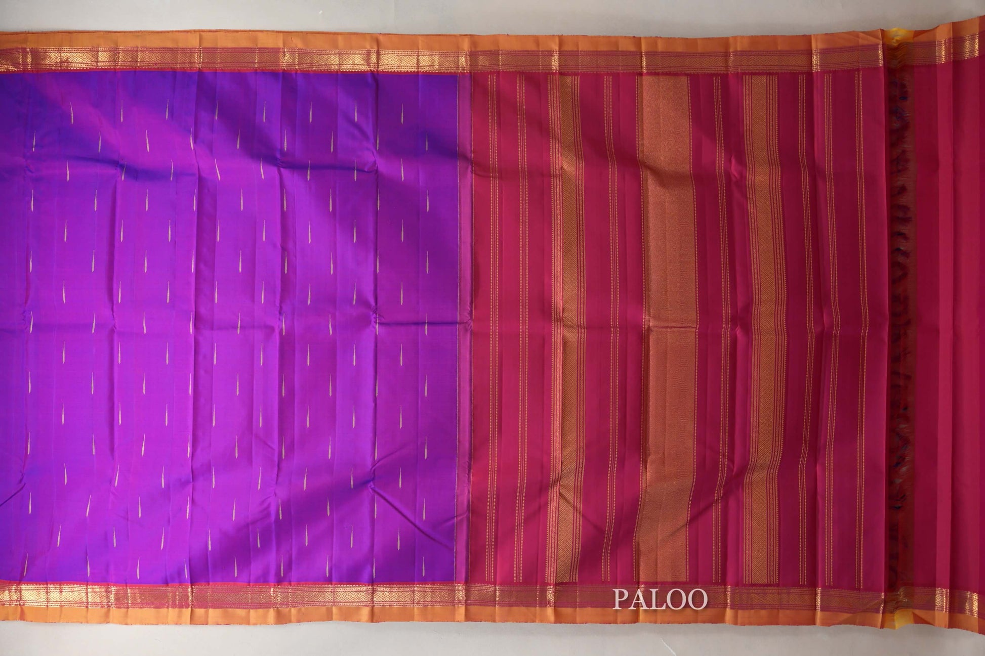 Dual Tone Pink and Blue Vintage Kanjivaram Silk Saree  paloo