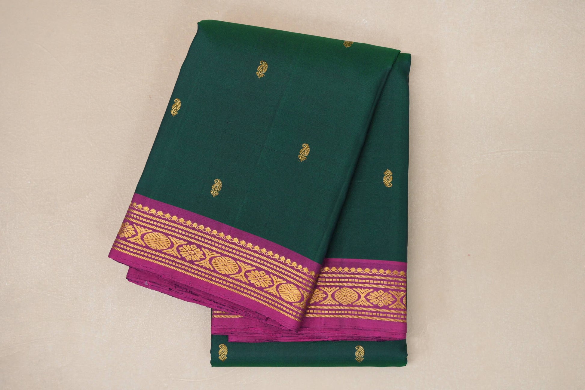folded Bottle Green Vintage Kanjivaram Silk Saree  