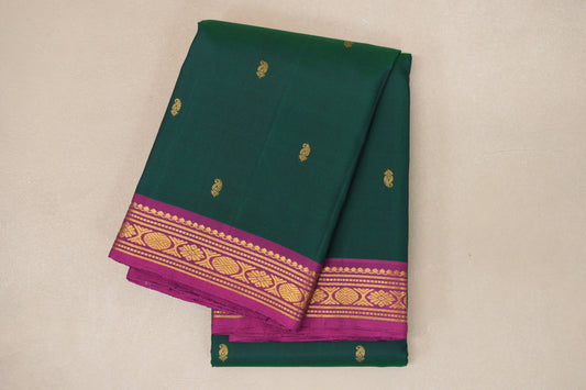 Bottle Green with Bright Magenta Borders Vintage Kanjivaram Silk Saree by Shreenivas Silks PSSR019050