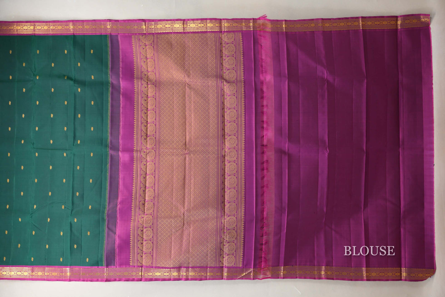 Bottle Green Vintage Kanjivaram Silk Saree  blouse