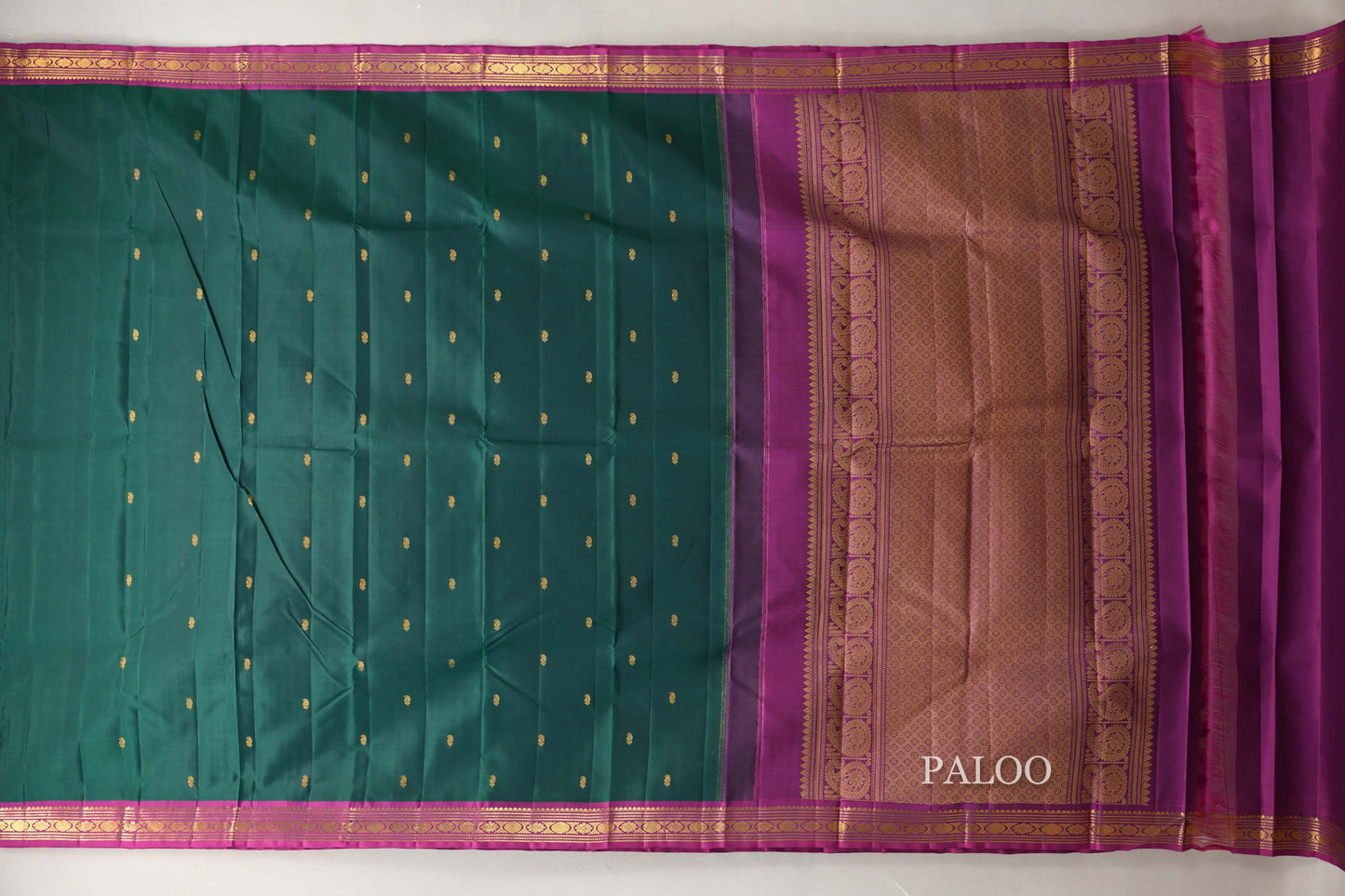 Bottle Green Vintage Kanjivaram Silk Saree  paloo