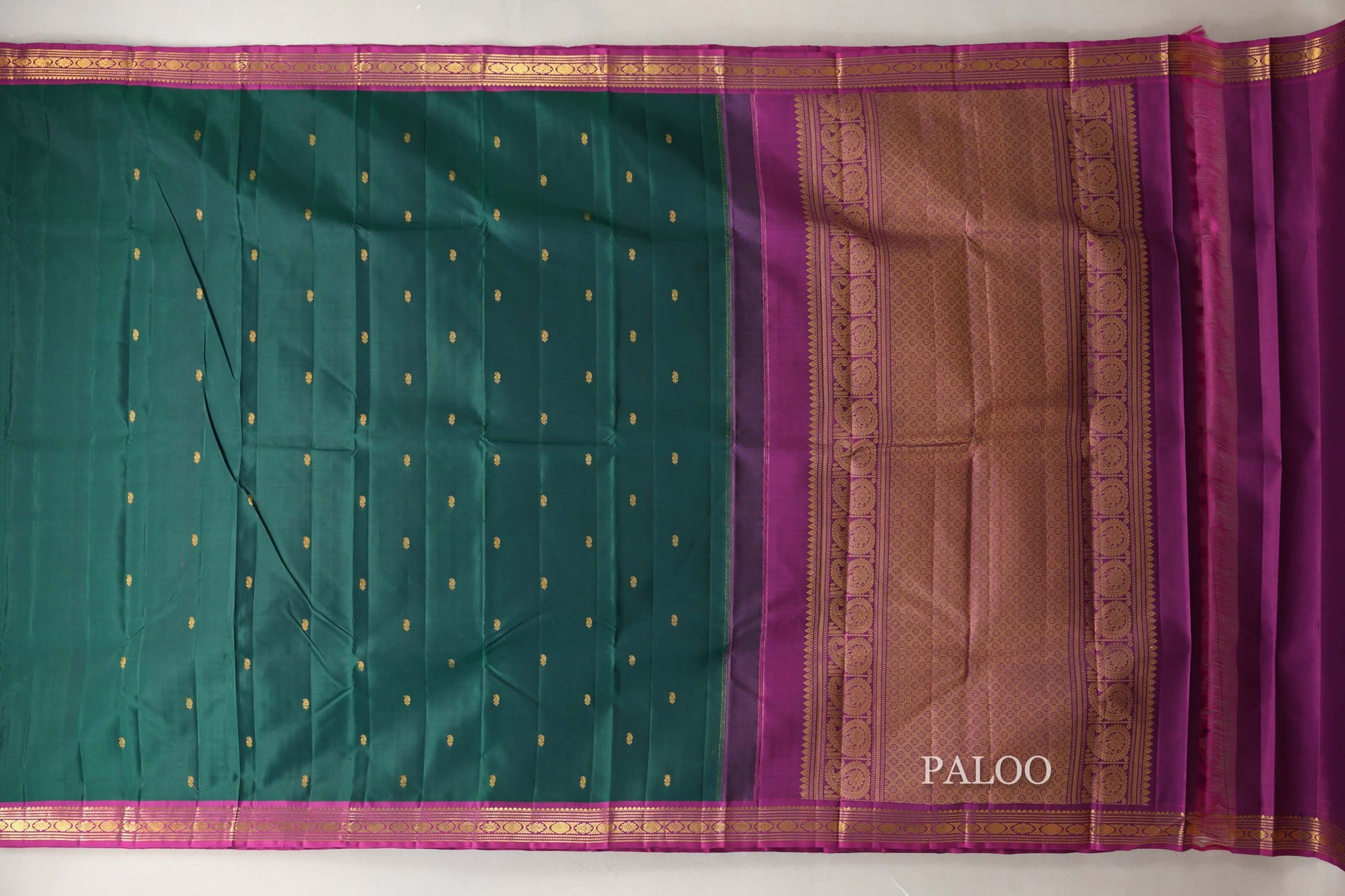 Bottle Green Vintage Kanjivaram Silk Saree  paloo