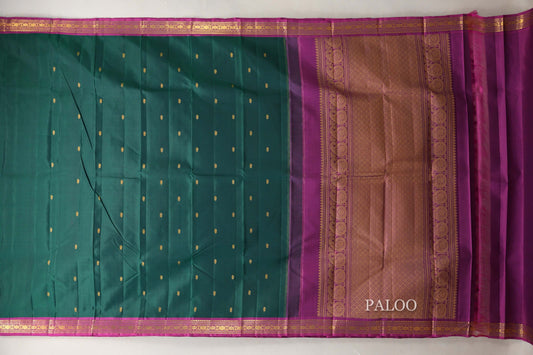 Bottle Green with Bright Magenta Borders Vintage Kanjivaram Silk Saree by Shreenivas Silks PSSR019050