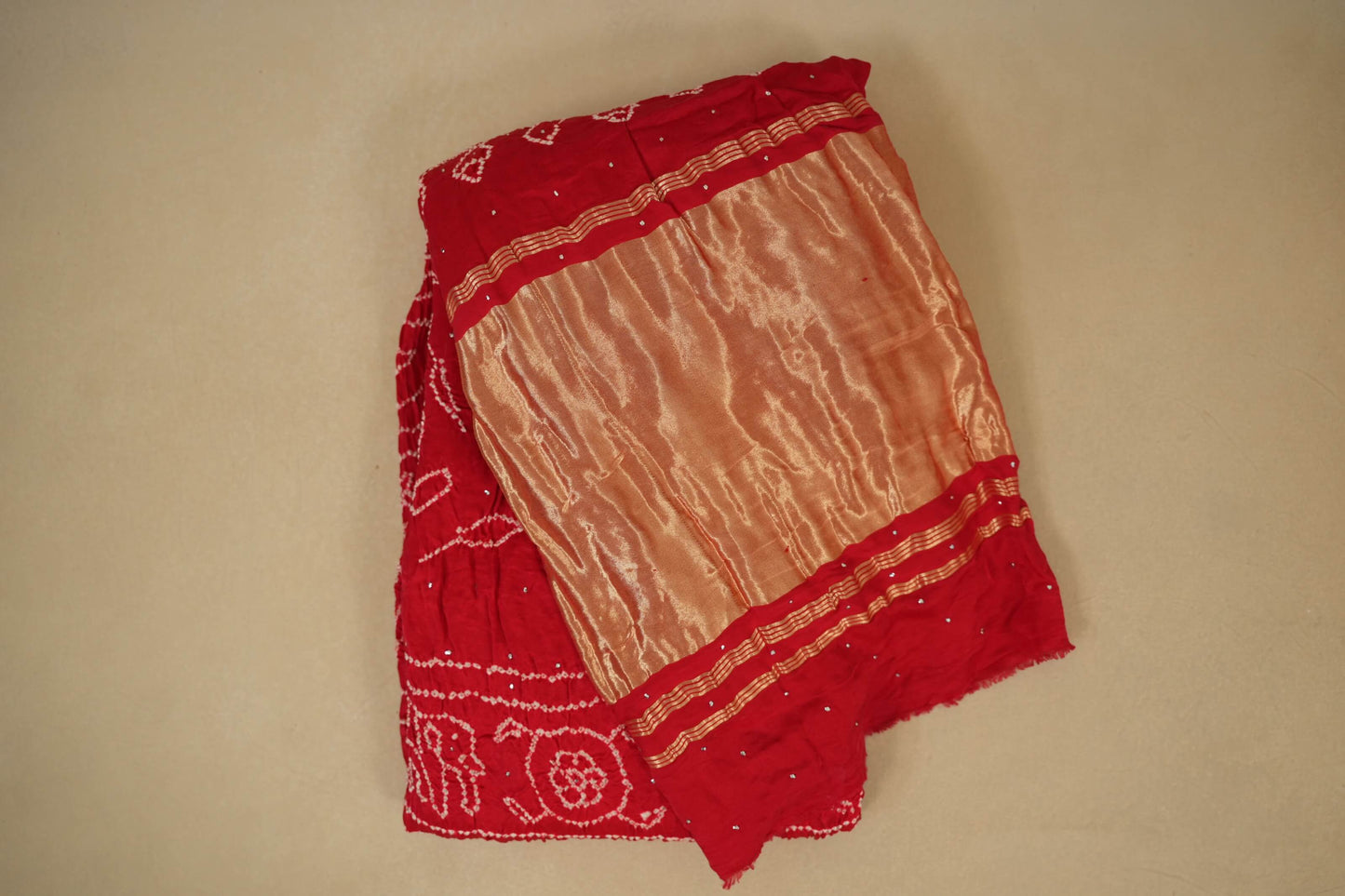 Red gaji silk bandhani saree