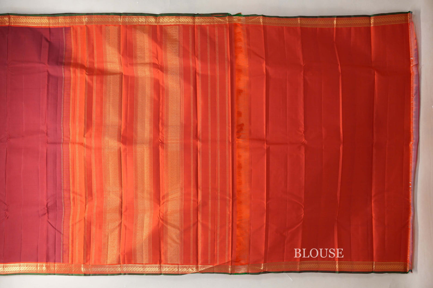 Deep Reddish Maroon with Orange Borders and Bottle Green Selvedge Vintage Kanjivaram Silk Saree by Shreenivas Silks PSSR018856