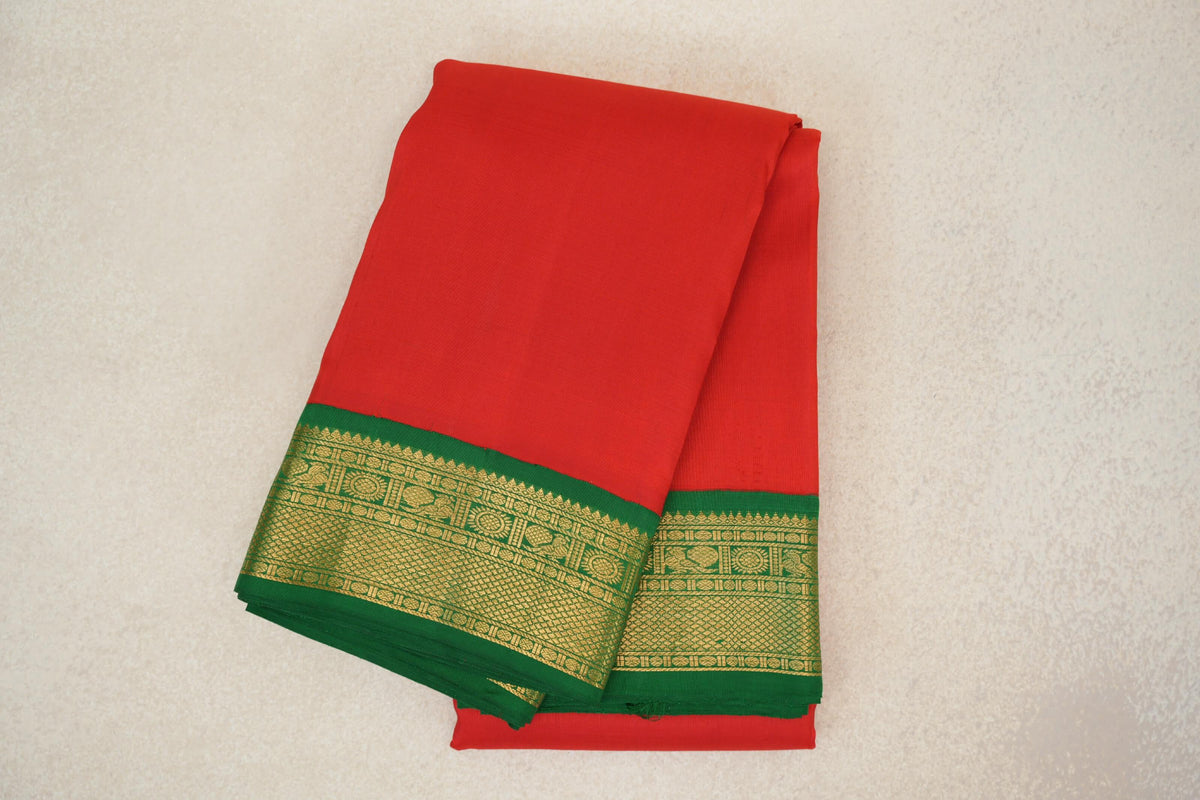 Red with Bottle Green Border Plant Based Kanjivaram Silk Saree