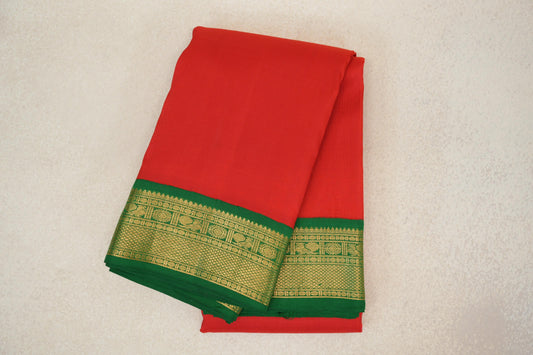 Red with Bottle Green Border Plant Based Kanjivaram Silk Saree