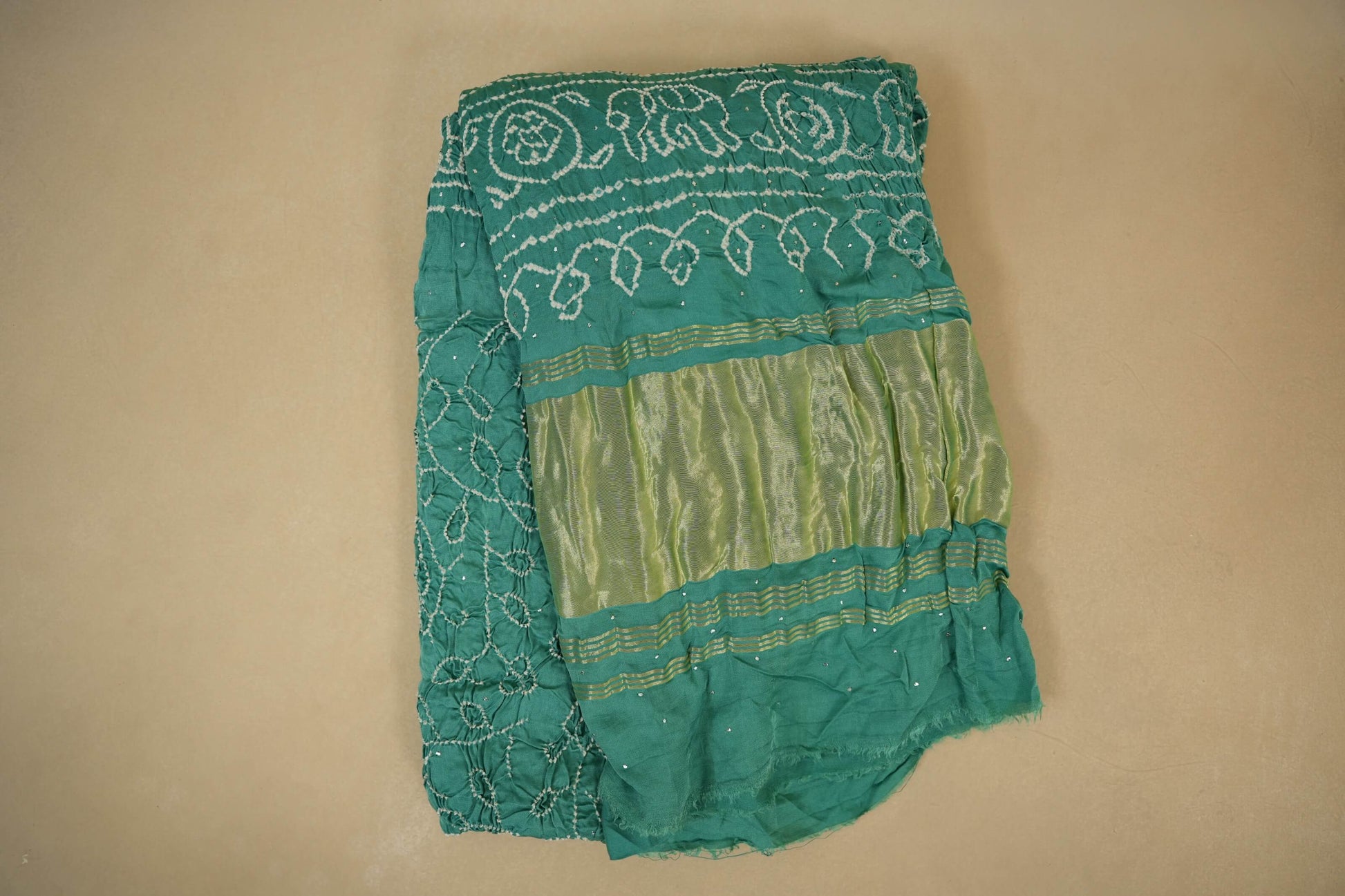 Sea green gaji silk bandhani saree