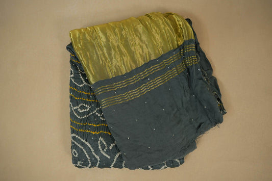 Grey gaji silk bandhani saree