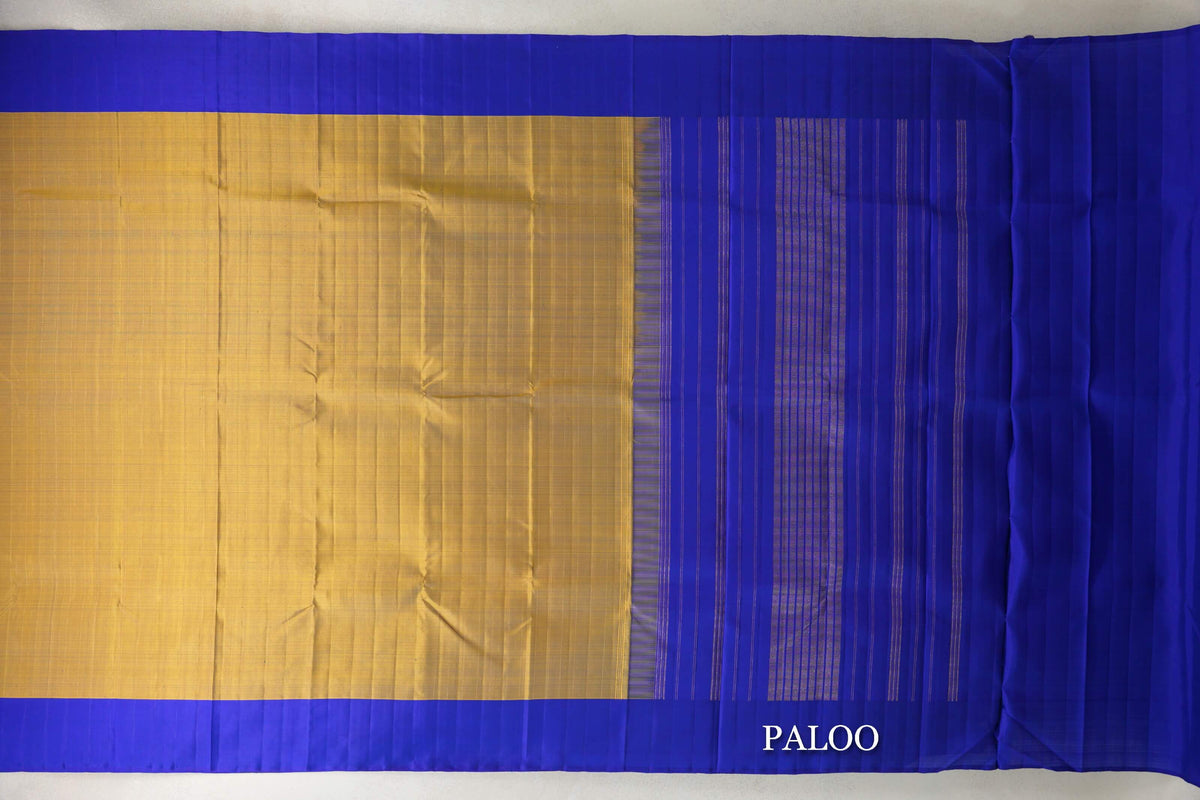 Mustard with Violet Border Plant Based Kanjivaram Silk Saree paloo