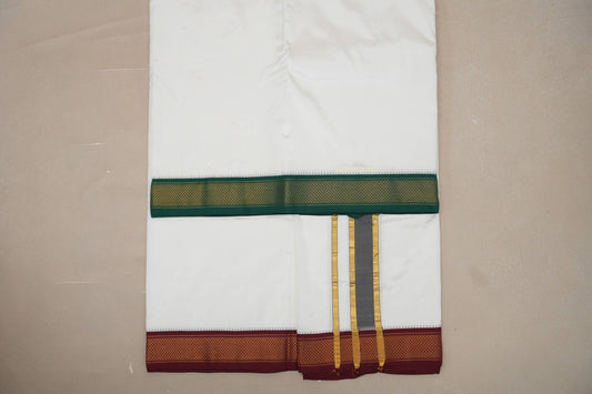10 Mulam Silk Dhoti with 6 Mulam Angavastram for Wedding by Shreenivas Silks PSSR01DH064