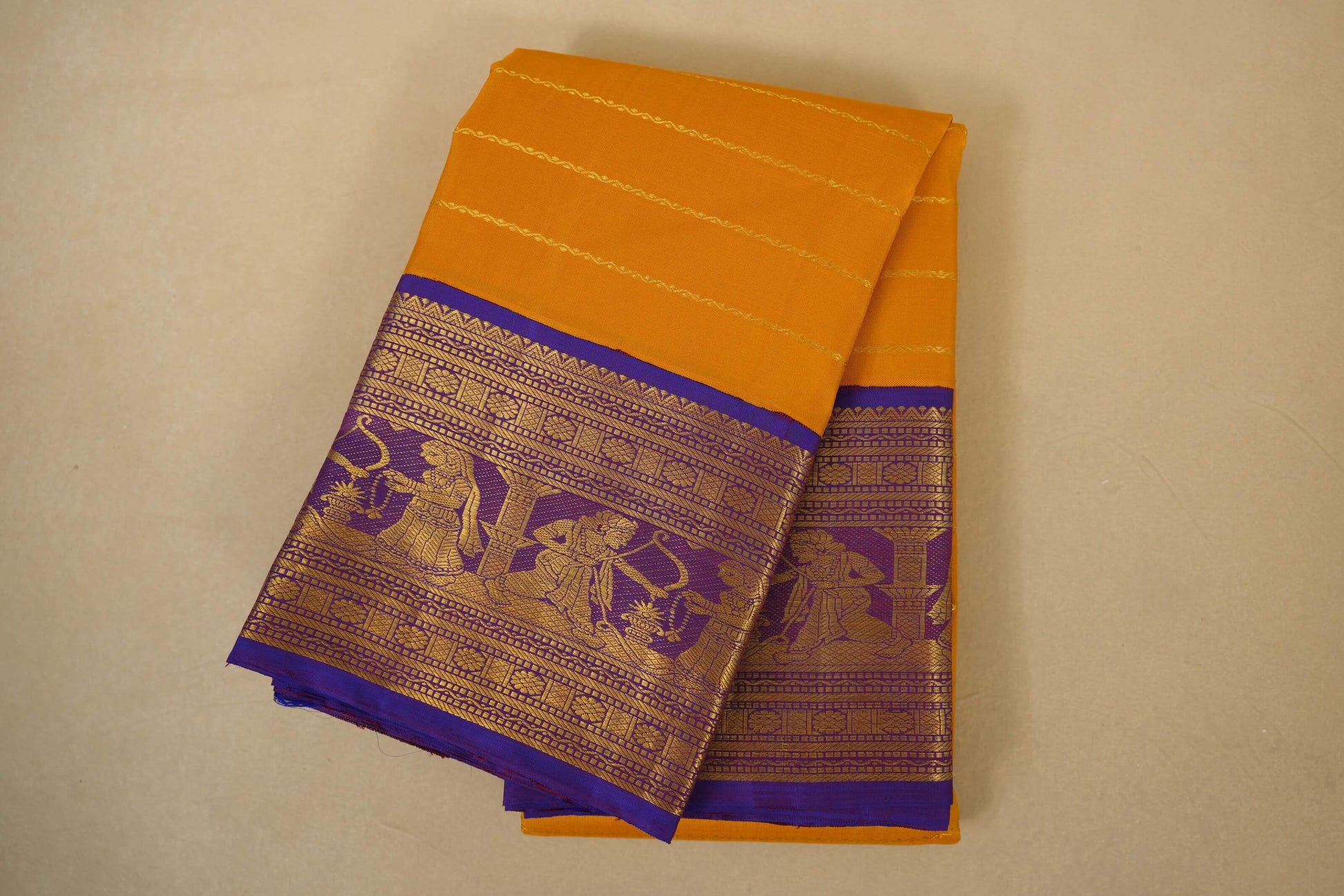 Mustard beldhary Vintage Kanjivaram Silk Saree by Shreenivas Silks PSSR018013 - Parisera