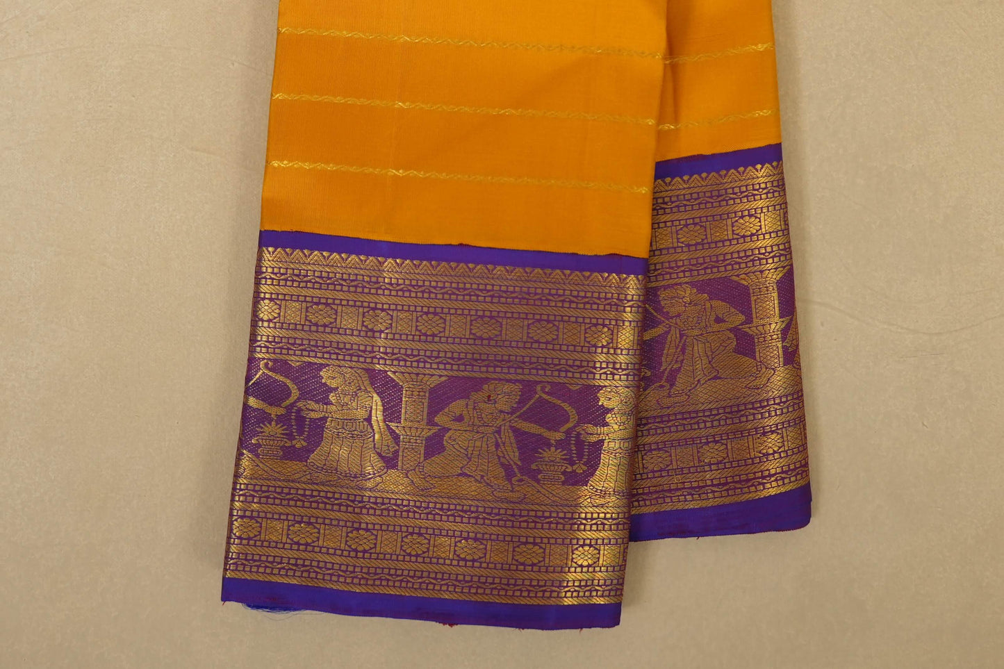 Mustard beldhary Vintage Kanjivaram Silk Saree by Shreenivas Silks PSSR018013 - Parisera