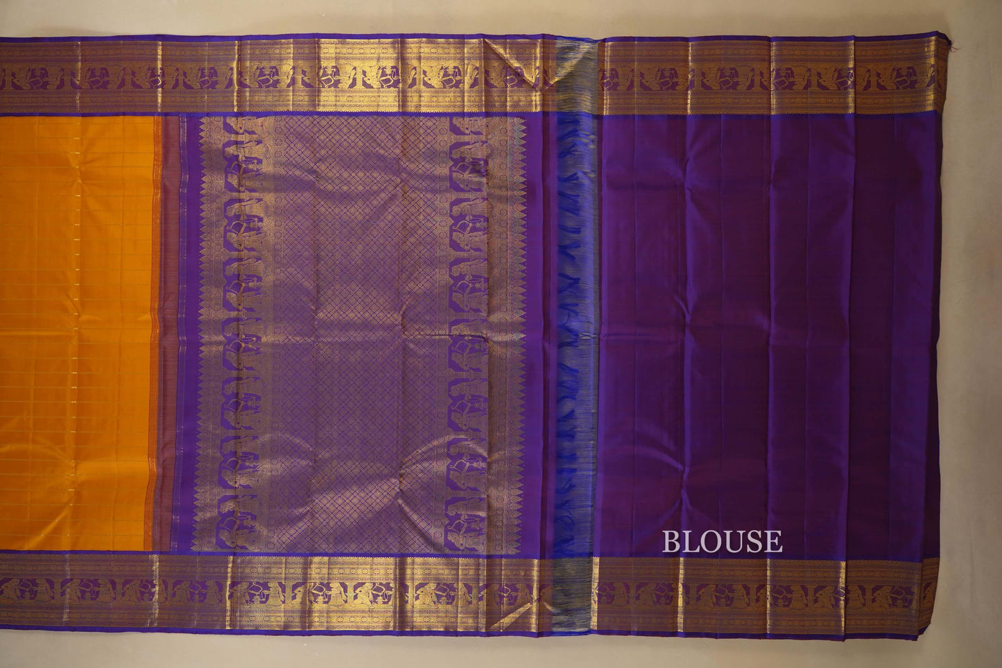 Mustard beldhary Vintage Kanjivaram Silk Saree by Shreenivas Silks PSSR018013 - Parisera