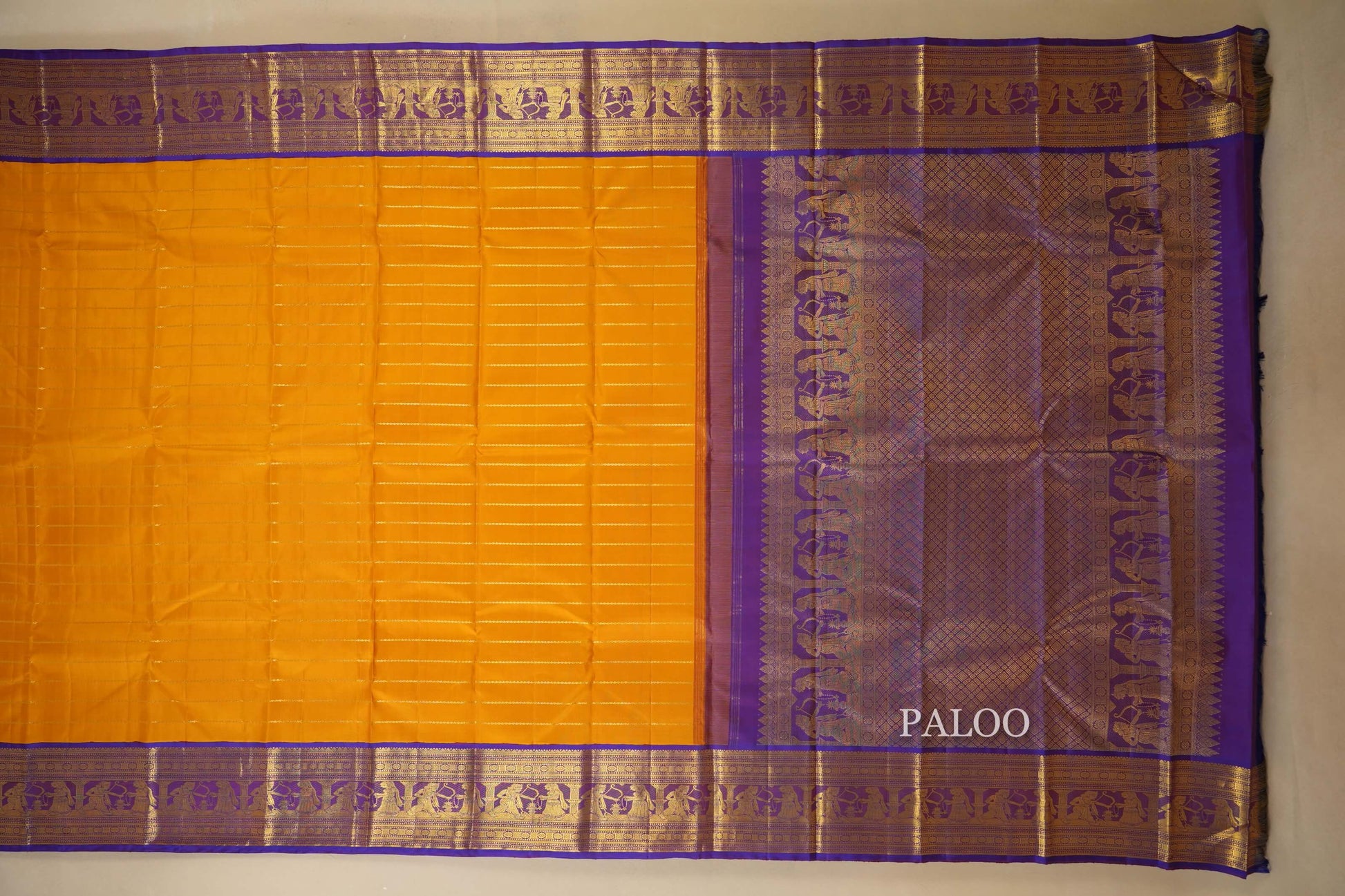 Mustard beldhary Vintage Kanjivaram Silk Saree by Shreenivas Silks PSSR018013 - Parisera
